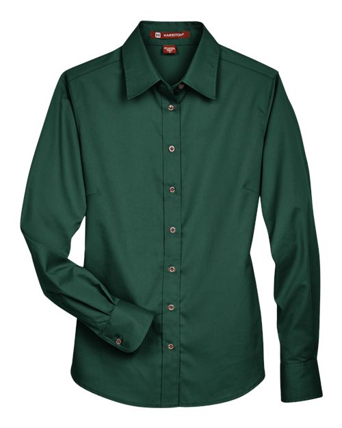 Harriton Chemise en sergé à manches longues avec antitache Easy Blend™ pour femmes