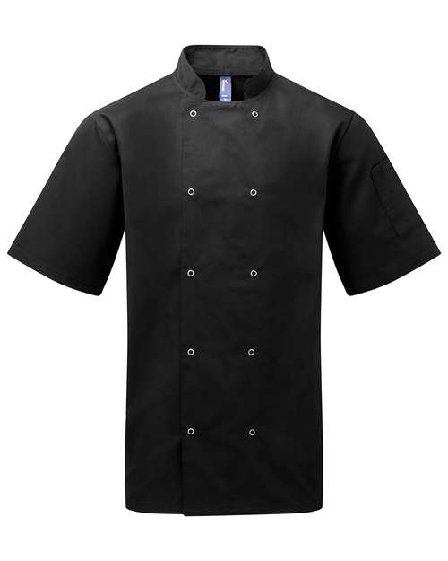Chemise de cuisine à manches courtes et devant à boutons-pression unisexe
