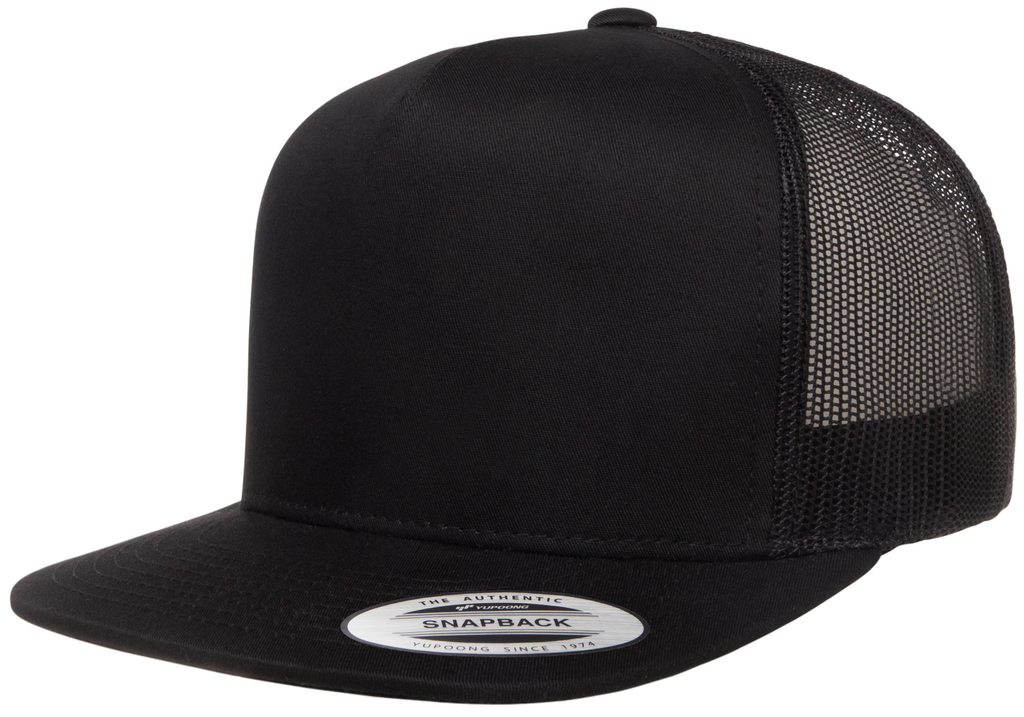 5 Panel Flat Peak Snap Back Trucker Cap