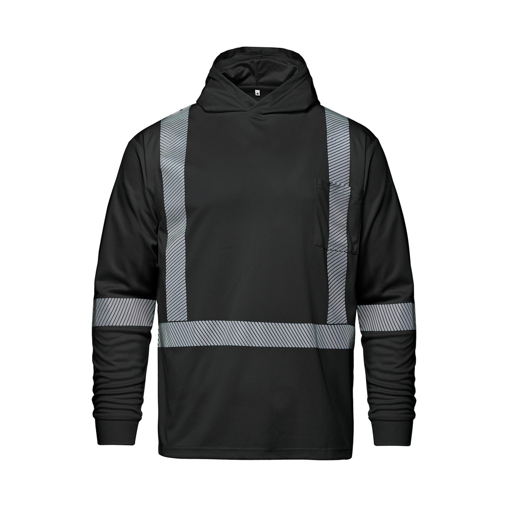Long Sleeve Hi-VIS Hooded T-Shirt with Segmented Stripes