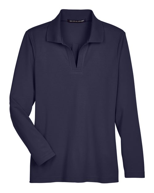 Devon & Jones Polo à manches longues tressé CrownLux Performance® pour femmes