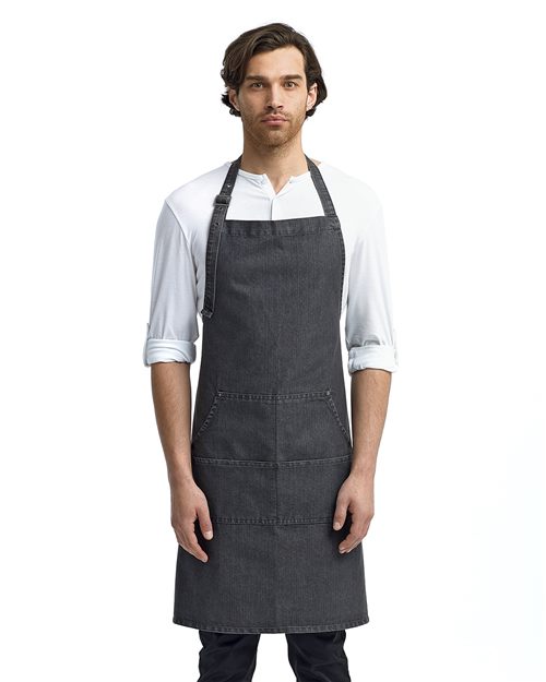 Tablier à bavette en denim avec coutures style jean unisexe