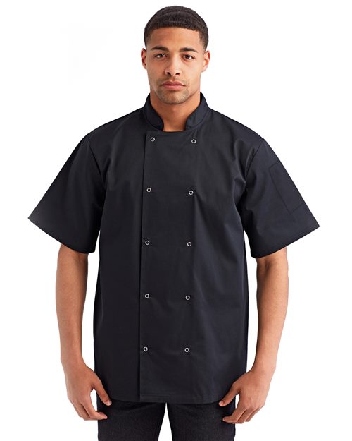 [URP664] Artisan Collection by Reprime Chemise de cuisine à manches courtes et devant à boutons-pression unisexe